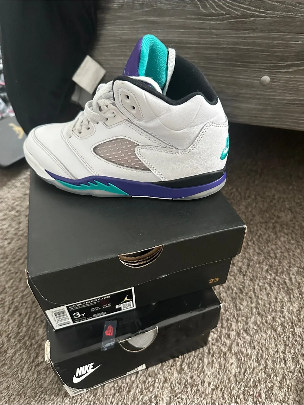 Jordan Kids White Teal Purple Basketball Shoes